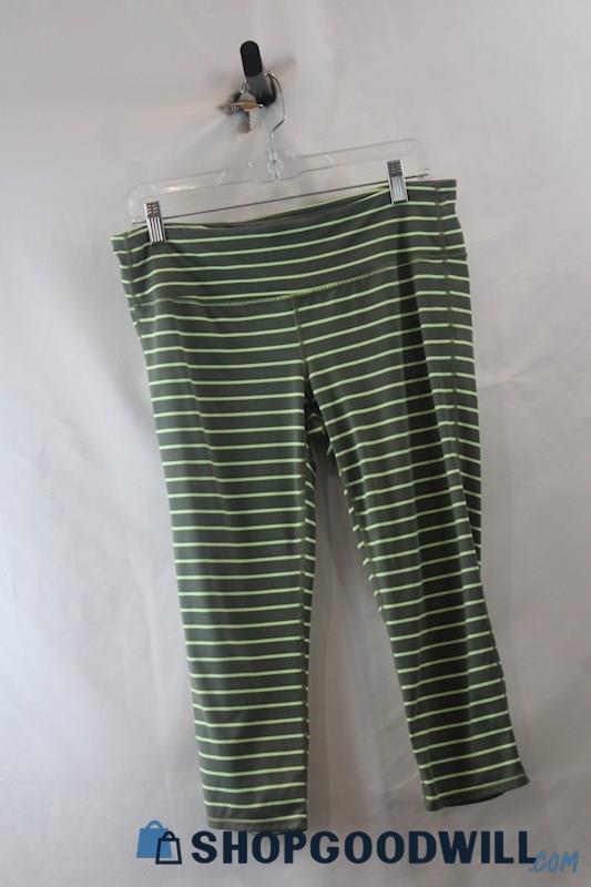 Athleta Woman's Green and Yellow Striped Leggings sz L