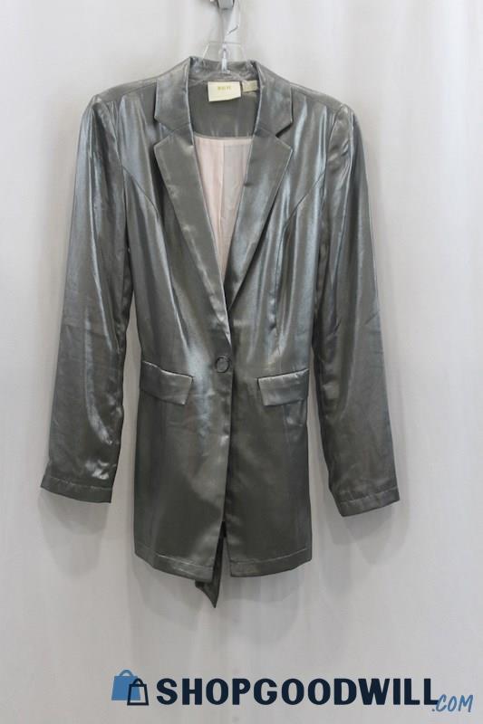 Anthropologie Women's Gray Shiny Blazer SZ 0