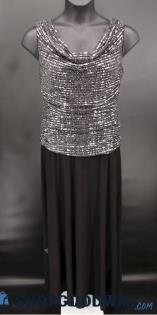 R & M Collection Women's Black & Silver Sequin Cowl Neck Formal Gown SZ 14