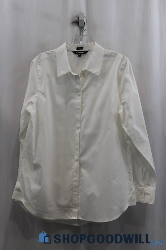 Ellen Tracy Womens White Button Down Shirt Sz L