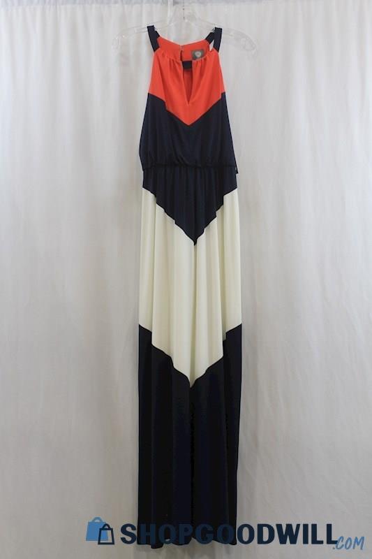 Vince Camuto Women's White/Navy Halter Maxi Dress SZ 2