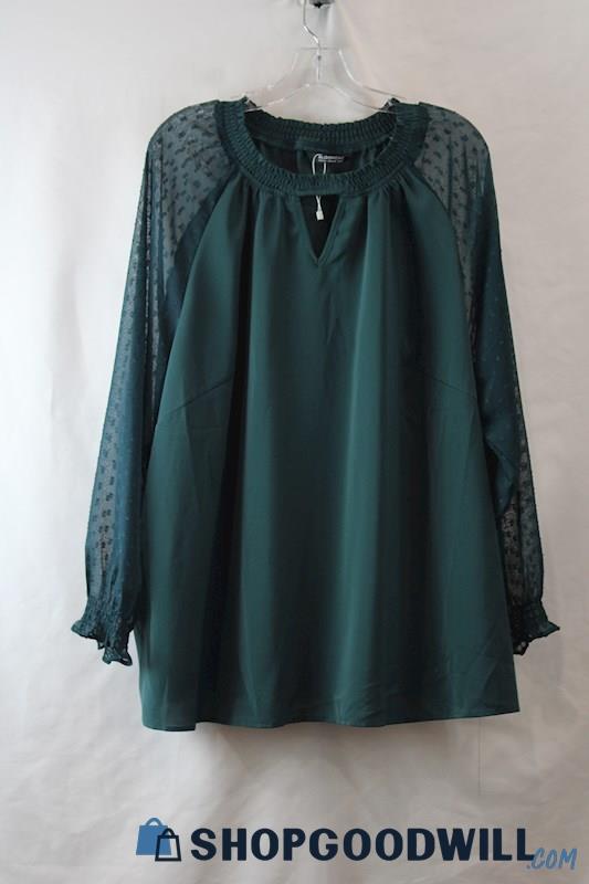 Bloom Chic Women's Dark Green Keyhole Neck Pola Dot Long Sleeve Top sz 22/24