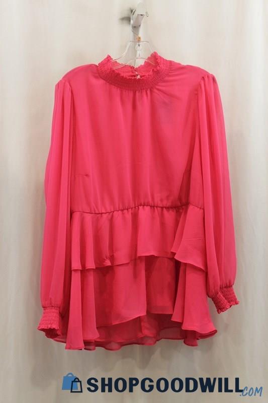 NWT Express Womens Pink Ruffle Smocked Blouse Sz 2X