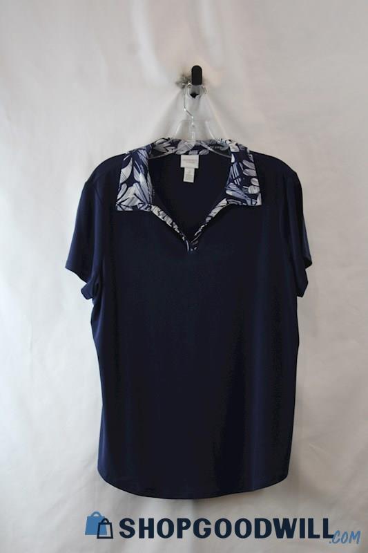 Chico's Women's Navy Blue Performance Short Sleeve Polo SZ L/12