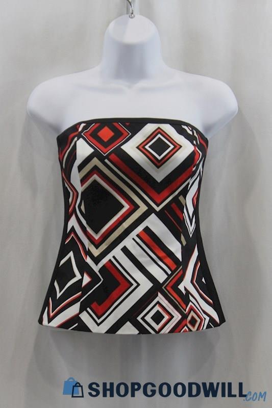 NWT White House Black Market Women's Black/White Square Pattern Tube Top SZ 2