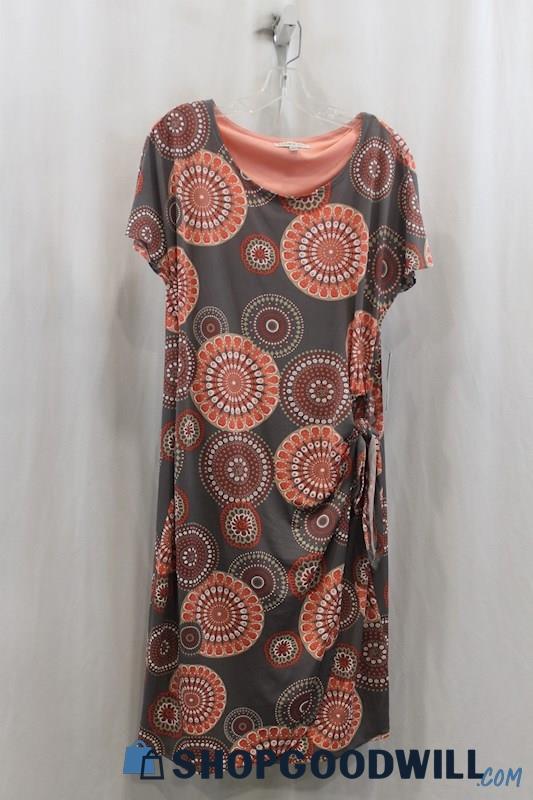 NWT Robbie Bee Womens Gray/Coral Abstract Pattern T-Shirt Dress Sz L