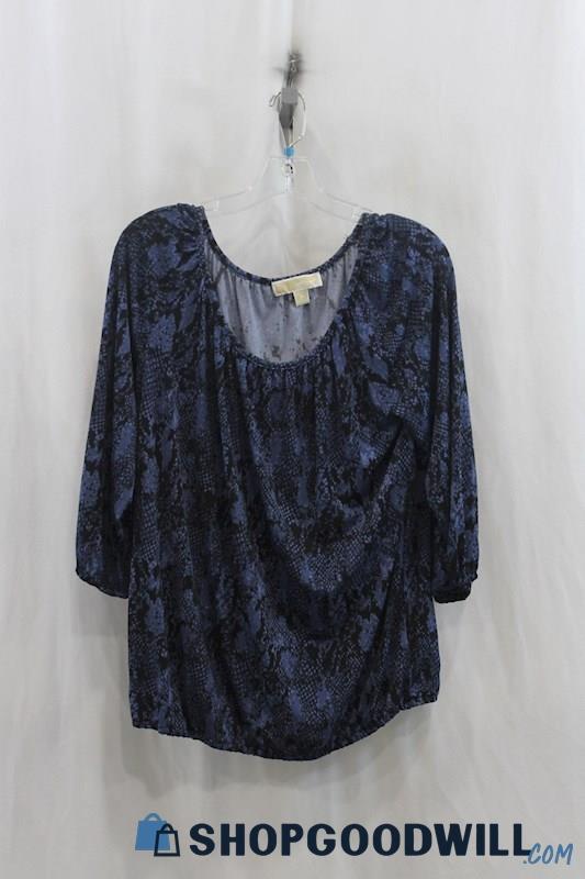 Michael Kors Womens Navy Snake Print Blouse Sz M