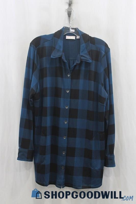 Belle Womens Blue/Black Plaid Flannel Sz L