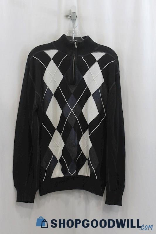 BKE Men's Black/White Argyle Pattern Pullover Sweater SZ XL