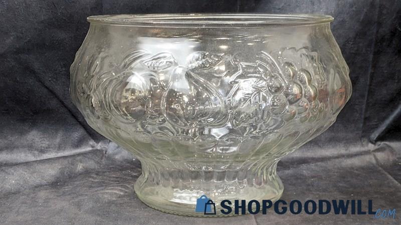 Vintage 1960s Jeanette Glass Co. Fruit Harvest Embossed Pedestal Punch Bowl