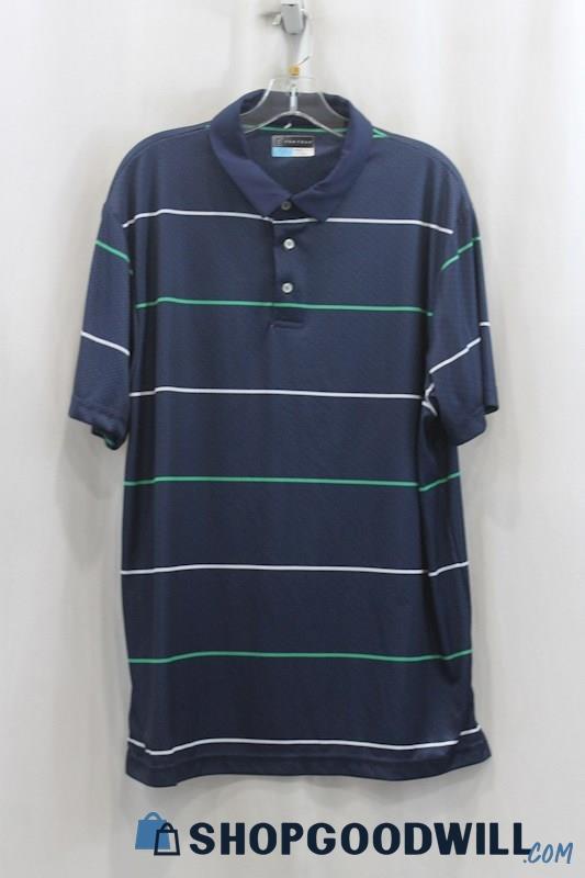 PGA Tour Men's Navy/Green Stripes Polo Shirt SZ XL