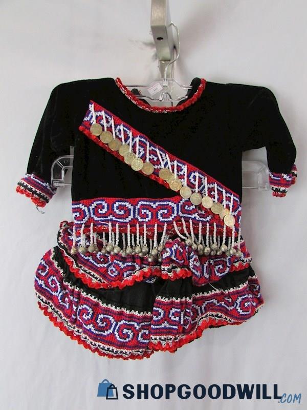 Hmong Children's Black/Red/Blue 2 Pc Shirt/Skirt Traditional Outfit Custom Size