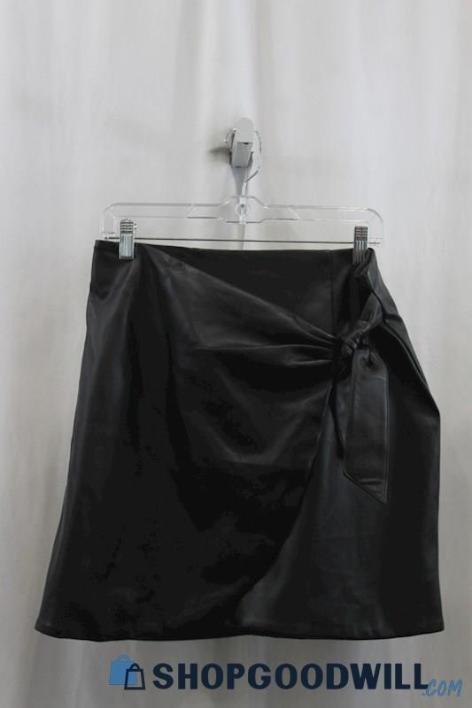 Loft Womens Black Coated Front Tie Faux Leather Skirt Sz 8