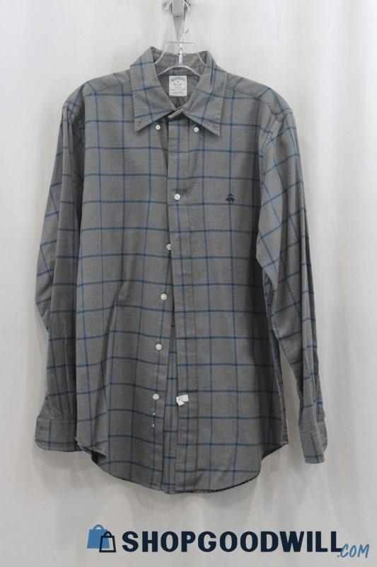 Brooks Brother Men's Gray/Blue Checker Pattern Button Up Shirt SZ M