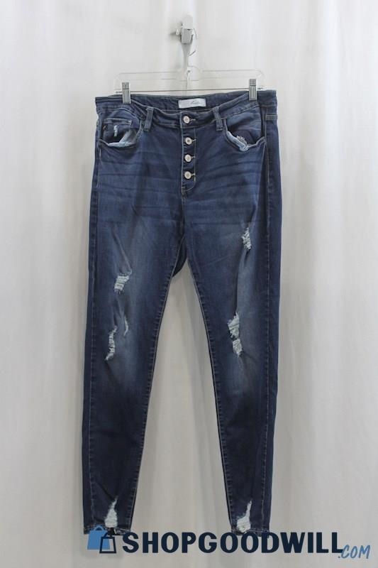 KanCan Womens Dark Blue Distressed Skinny Jeans Sz 15