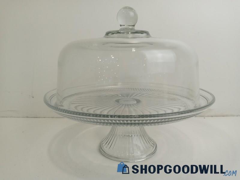 Glass Pedestal Cake Plate Dome Server Unbranded