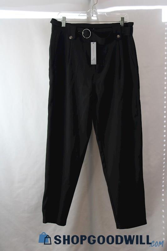 NWT Arianna Women's Black Slim Fit Belted Pleated Dress Pants sz L