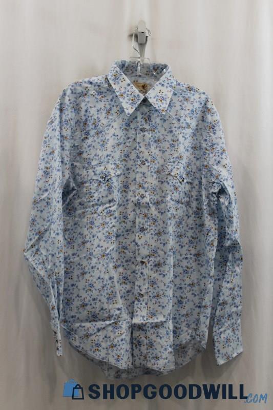 Maverick Mens Blue Floral Button Down Shirt Sz XL