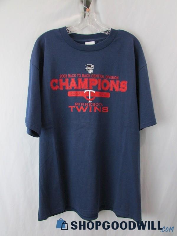 NWT MLB Minnesota Twins 2003 Central Division Champs Men's Navy T-Shirt SZ L