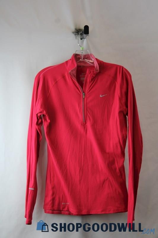 Nike Women's Pink 1/4 Zip Fitted Athletic Shirt  SZ M