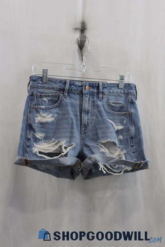 NWT American Eagle Womens Classic Blue Distressed Denim Shorts Sz 0