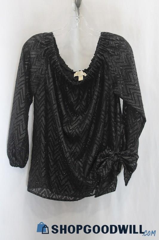 Michael Kors Women's Black Zag Zig Pattern Texture Blouse SZ S