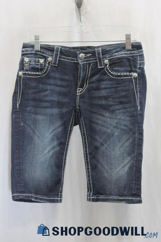 Miss Me Women's Dark Blue Wash Bermuda Denim Short SZ 27