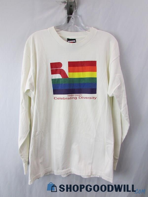 Ramsey County Gay Pride 'Celebrating Diversity' Men's Vintage White T-Shirt SZ L