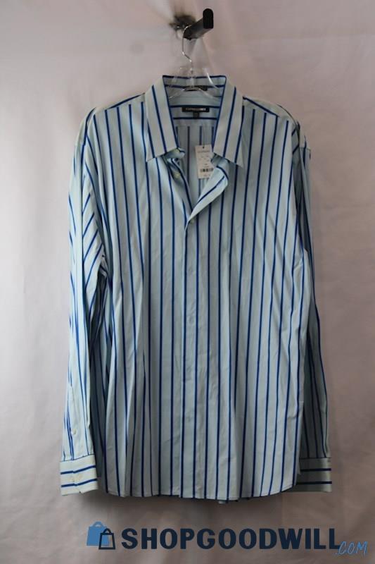 NWT Express Men's Blue Striped Modern Fit Stretch LS Shirt SZ XXL