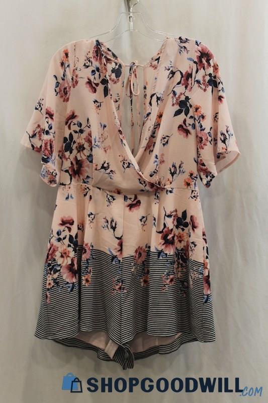 Blue Rain Women's Pink/Blue Floral Print Blouse Romper SZ XL