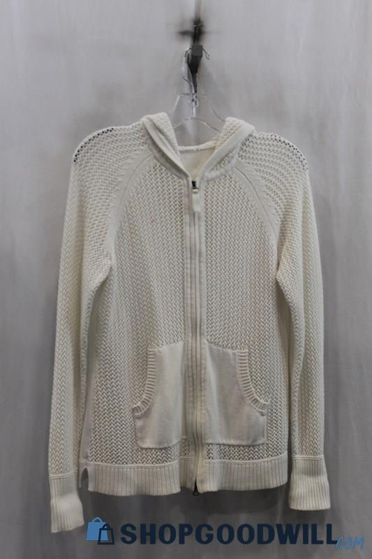 Athleta Womens White Knit Full Zip Sweater Sz M