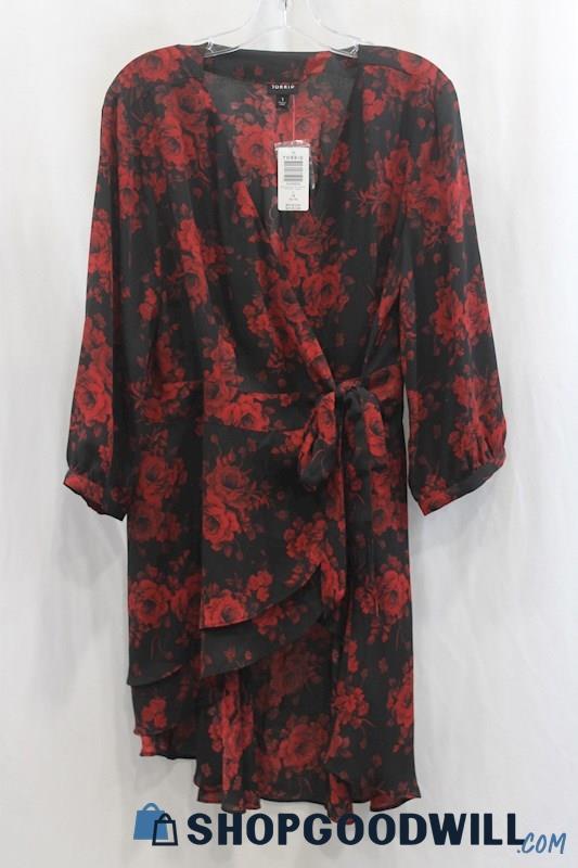 NWT Torrid Women's Black/Red Floral Print Wrap Blouse SZ 1X