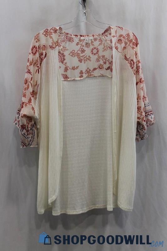 Maurices Women's White/Pink Floral Print Open Cardigan SZ M