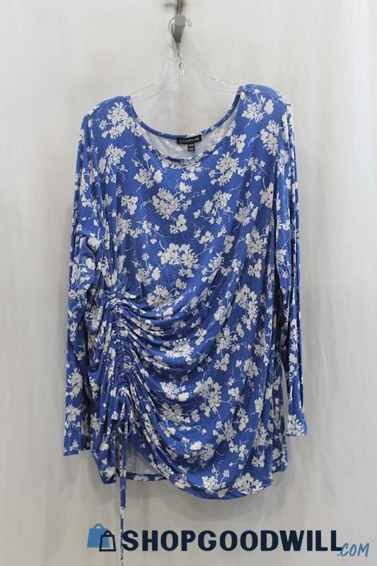 Lane Bryant Womens Blue/White Floral Cinched LS Shirt Sz 26/28