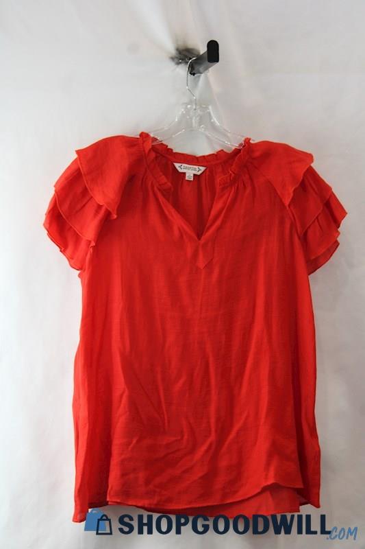 Nanette Lapour Women's Red Ruffle Sleeve V Neck Shirt SZ M