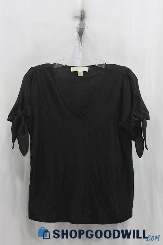 Michael Kors Womens Black Tie Sleeve Shirt Sz M