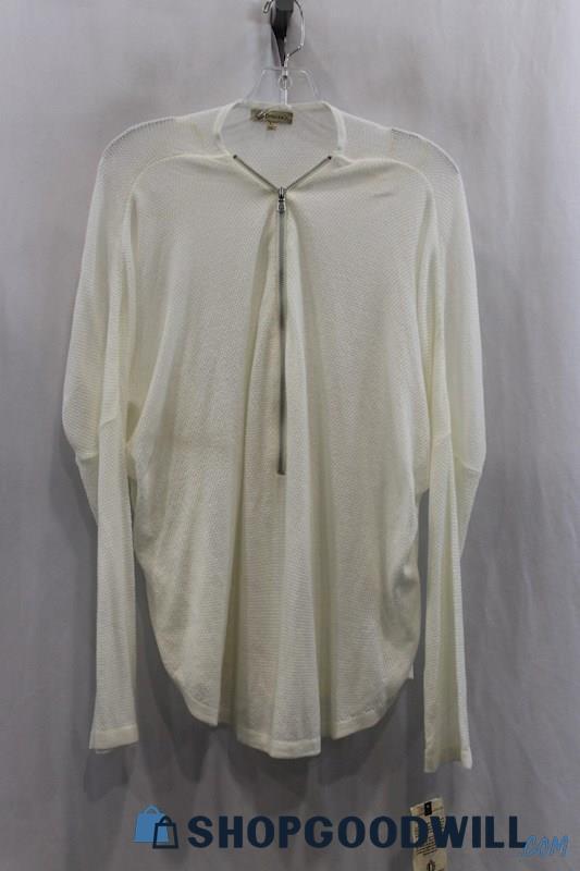 NWT Democracy Women's White Full Zip Sweater SZ XL