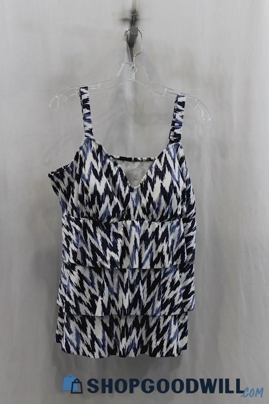 NWT Swim Solutions Womens White/Blue Pattern Swim Top Sz 18W