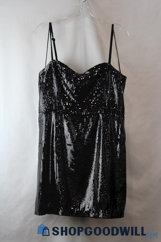 French Connection Women's Black Sequin Strappy Mini Dress sz 12