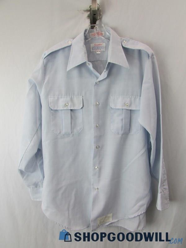 Creighton Air Force Men's Vtg Blue Wool Long Sleeve Button-Up Shirt SZ 16.5X33