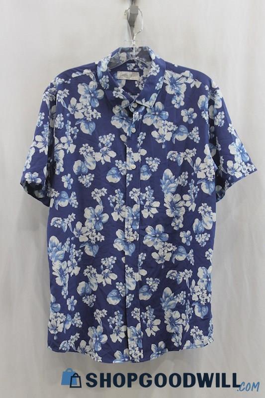 Cotton & Co Men's Blue/White Floral Print Button Up Shirt SZ M