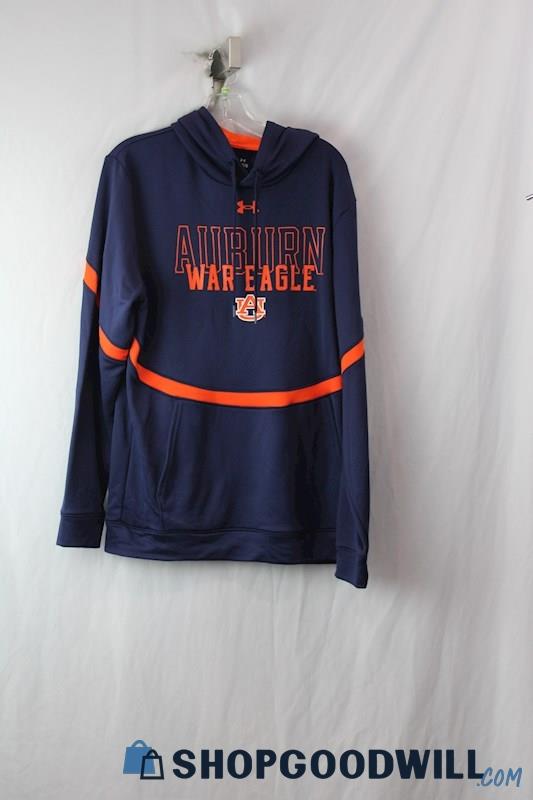 NWT Under Armour Men's Blue/Orange University of Auburn Pullover Hoodie Sz L