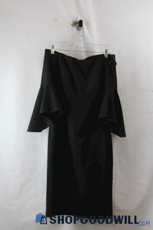 NWT Chelsea 28 Women's Black OTS Ruffle Sleeve Dress SZ 0