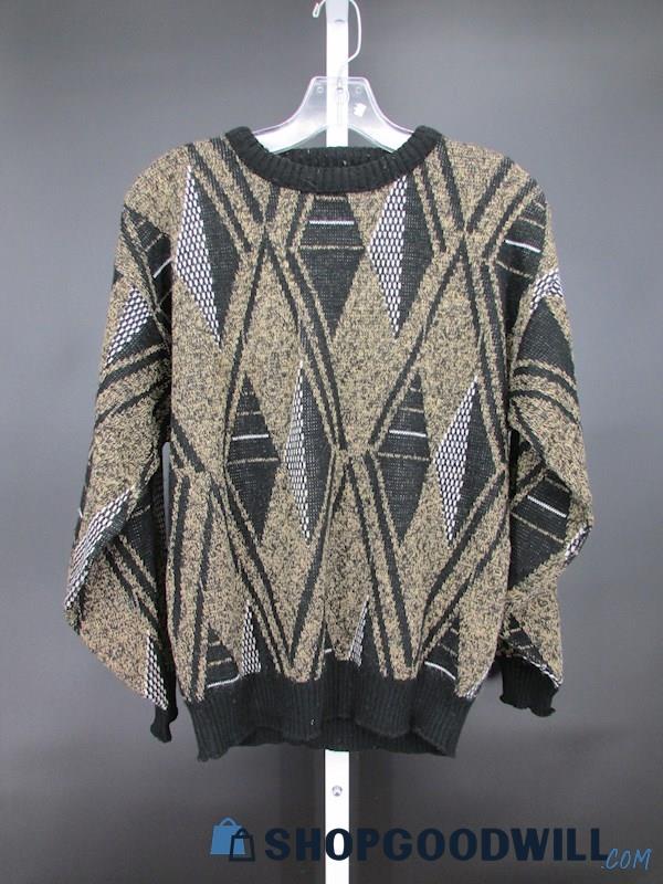 Poplar Men's Vintage Black/Gold Sweater Argyle Knit Sweater SZ M