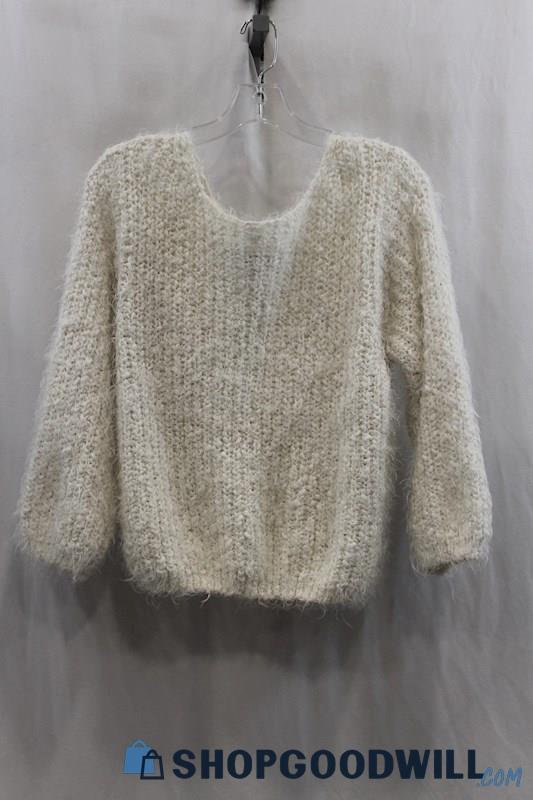 Pol Women's White Fuzzy Pullover Knit Sweater SZ S