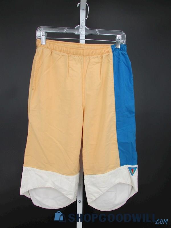 Catchit Men's Vintage Yellow/Blue Embroidered Long Active Shorts SZ 30 