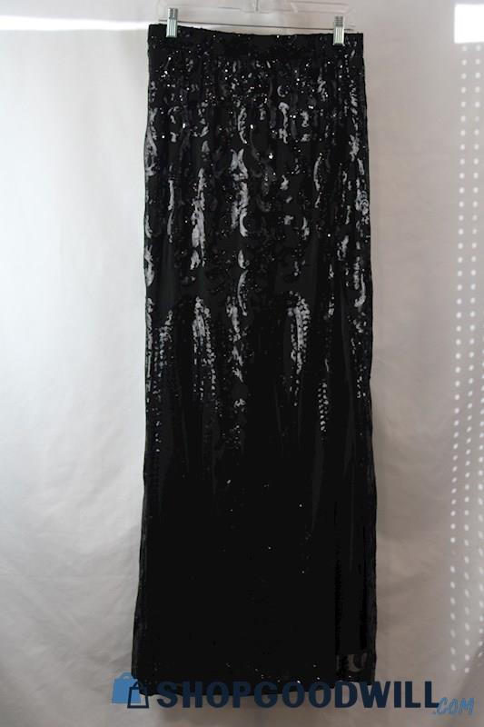 NWT Lucky & Blessed Women's Black Sequin Embellished Side Slit Maxi Skirt sz M