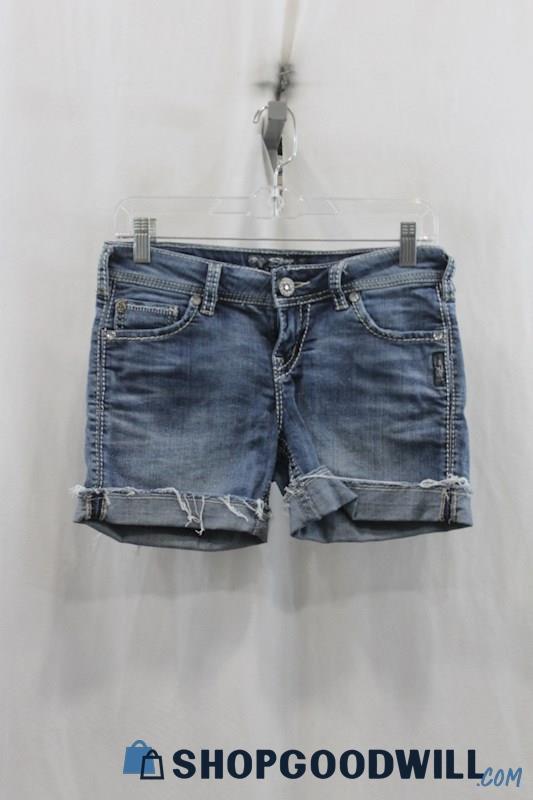 Silver Jeans Womens Blue Cuffed Frayed Denim Shorts Sz 27