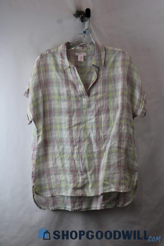 Isaac Mizrahi Women's Multicolor Plaid Short Sleeve Shirt SZ M