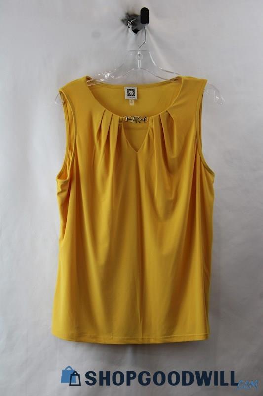 Anne Klein Women's Yellow Gold Embellished Keyhole Pleated Tank Blouse sz M